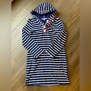 Boden Terry Cloth Hoodie Swim Coverup, Navy & white stripe, Size 4